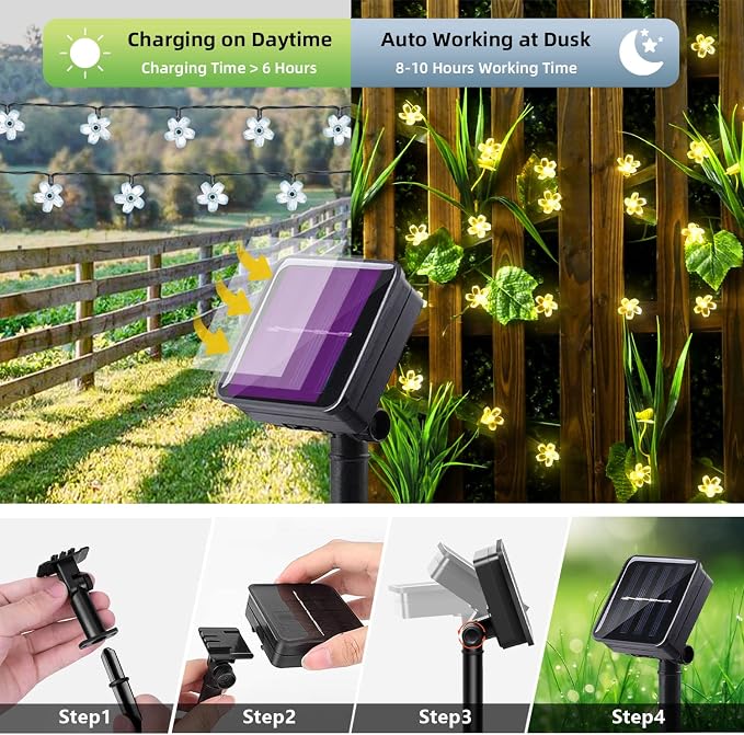 ITICdecor Solar Flower String Lights Outdoor Waterproof 50 LED Fairy Light Christmas Decorations for Garden Fence Patio Yard Christmas Tree, Home, Lawn, Wedding, Patio, Party Decoration (Warm White)