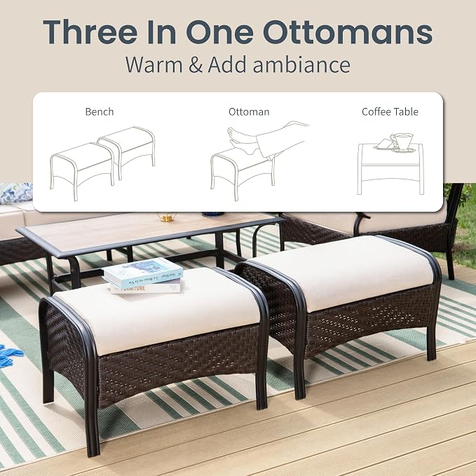 Outdoor Patio Furniture Set with 32" Fire Pit Table, 6 Pieces Heavy-Duty Metal Conversation Sets, Wicker Modern Sofa Set for Patio, Balcony, Backyard, Deck, Poolside