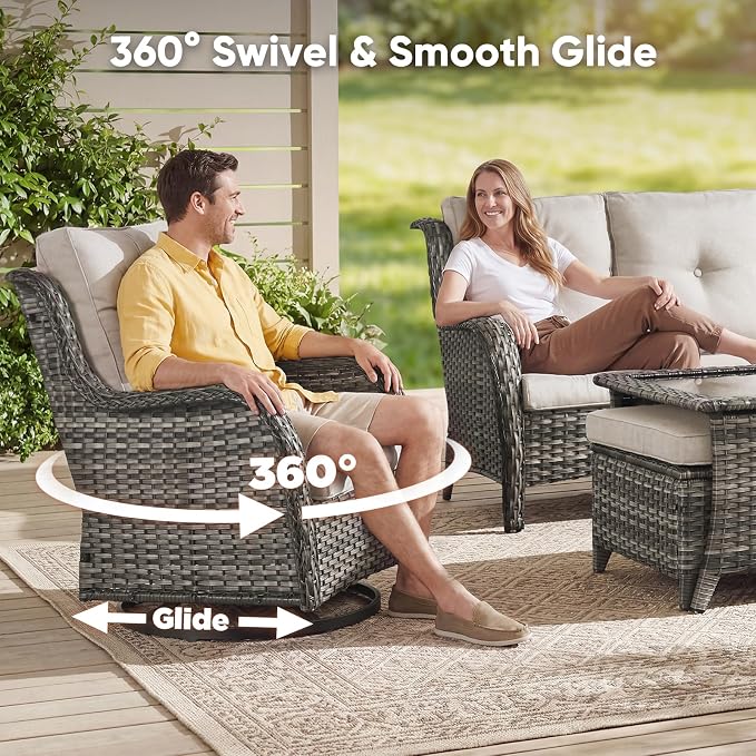 Belord 8 Piece Wicker Patio Furniture Set, Outdoor Swivel Rocker Chairs Set of 2 with Ottomans and Sectional Couch, All Weather Patio Conversation Furniture Set, for Pool,Yard Gray Wicker/Beige