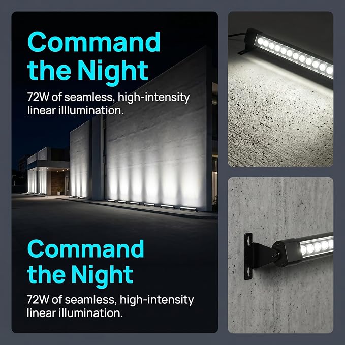 2Pack 72W Wall Washer Light 4FT 5000K 120V IP67 Waterproof Plug-in | Outdoor LED Light Bar/Lifespan 50K Hr/150° Adjustable/Christmas Halloween Birthday DIY Craft Stage Gardencape