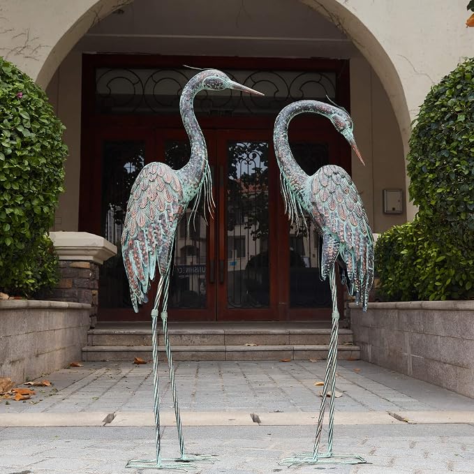 Kircust Garden Crane Statues Metal Heron Outdoor Statue, 46 Inch | Standing Patina Decoy, Weather-Resistant and Rustless, Bird Yard Art for Patio Lawn Pond