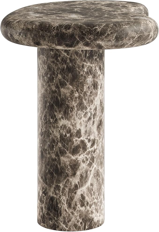 Modway Elowen Faux Marble Side Table in Dark Emperador Marble - Faux Emperador Marble Sculptural Pedestal Accent Table for Indoor and Outdoor Spaces