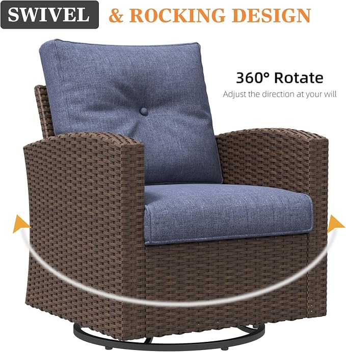 5 Pieces Patio Furniture Swivel Chairs Set, Outdoor Wicker Glider Rocking Chairs with Sofa Set