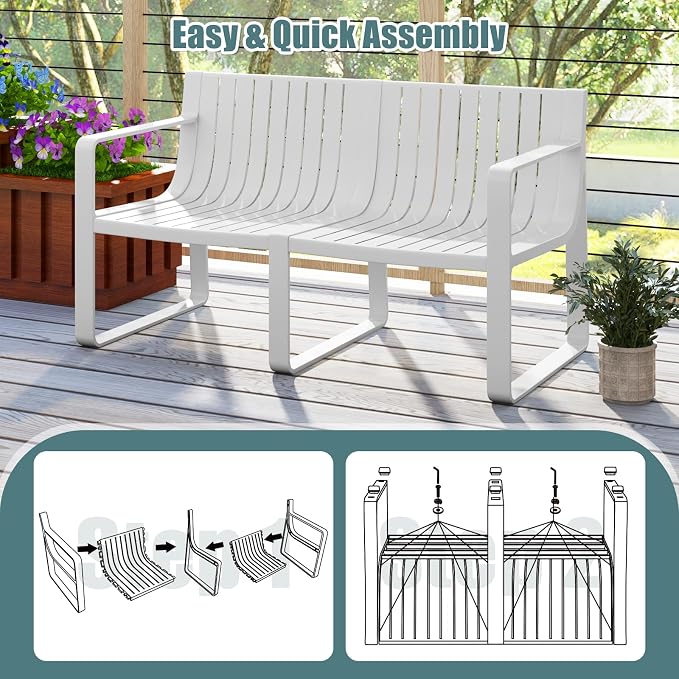 Tangkula 3-Piece Patio Furniture Set, Outdoor Conversation Set w/1 Loveseat & 2 Side Tables, All-Weather Patio Bistro Set for Lawn, Backyard, Poolside, Balcony, Garden, Deck, Blue