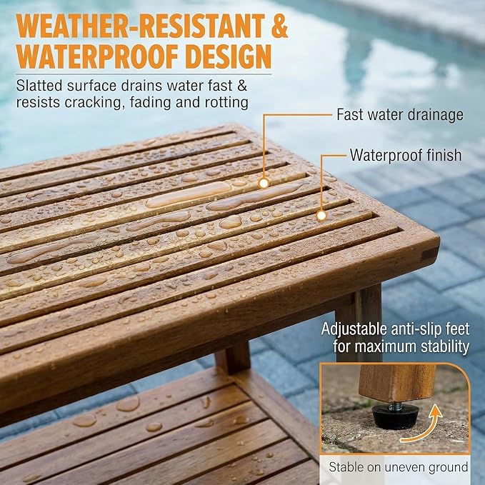 ENKEZI Small Acacia 16 Inches Outdoor Side Table, 2-Tier Sturdy Patio, End Table Weather Resistant, Strong Stability Side Table for Patio, Pool, Porch, Teak Finish (Small)