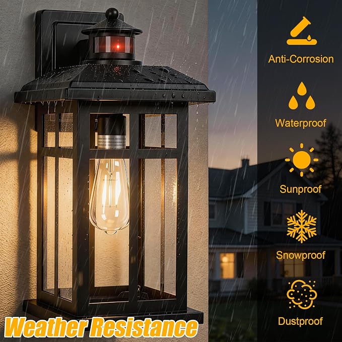 Brilvibera 2-Pack 16" Large Black Outdoor Wall Light | Exterior Lighting Fixtures, Dusk Till Dawn Outdoor Light Fixture Black, Waterproof Farmhouse Wall Lanterns for Porch