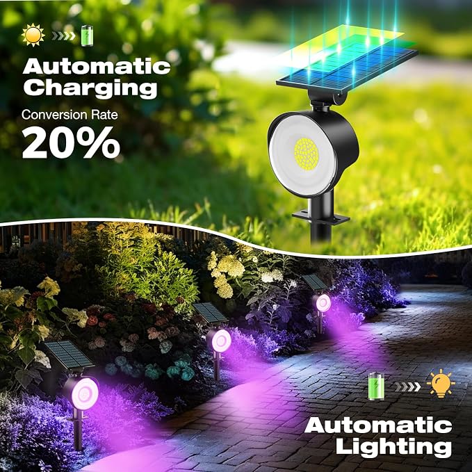 nipify Solar Spot Lights Outdoor Waterproof, Landscape Spotlights | Purple, 2 Pack/53 LED/3 Modes, Adjustable Solar Panels, Auto On/Off, Uplights Lighting for Outside Tree Yard Flag Garden