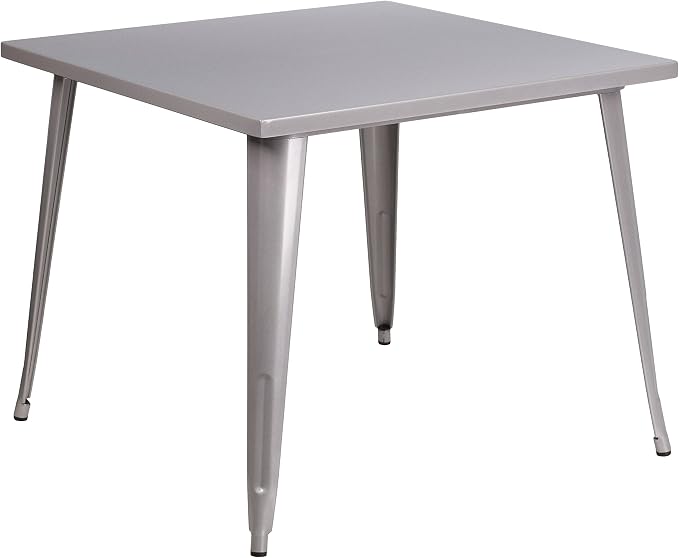 Flash Furniture Parker Commercial Grade 35.5" Square Silver Metal Indoor-Outdoor Table