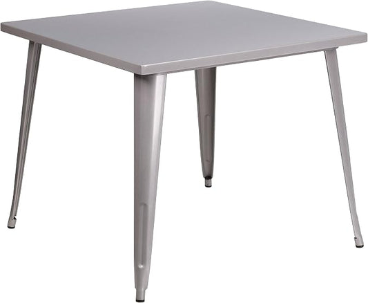 Flash Furniture Parker Commercial Grade 35.5" Square Silver Metal Indoor-Outdoor Table