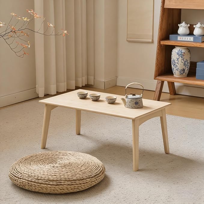 JIKUGO Bamboo Folding Coffee Table No Assembly Required Japanese Floor Table for Bedroom Living Room, Natural Wood, 26 x 15.8 x 11.8 Inches