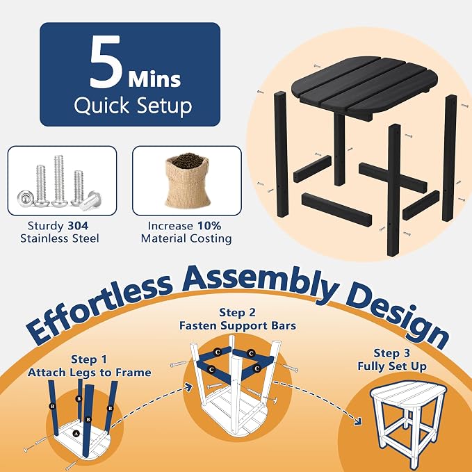 Outdoor Adirondack Side Table for Patio Porch Pool, 18" HDPE Weather Resistant End Table for Backyard and Indoor Use, Easy Maintenance & Indoor Outdoor Durable Construction(Black)