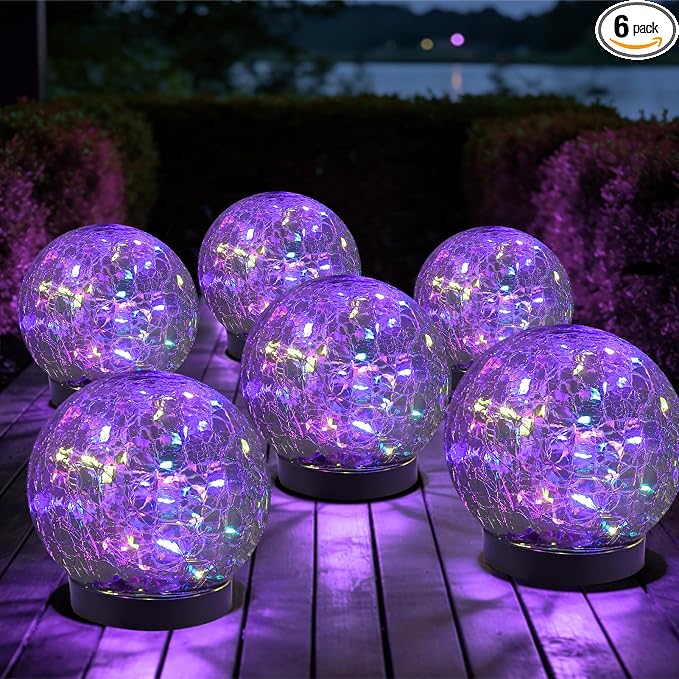 Solar Globe Lights Outdoor Waterproof-Solar Balls-Solar Garden Lights Orbs | Solar Globe Lights for Outside 6 Pack Cracked Glass Ball for Lawn Patio Yard Backyard Decorations