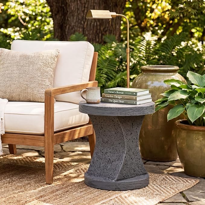 COSIEST MgO Concrete Side Table, 19.88 Inch Outdoor Patio End Accent Table Modern Coffee Table for Garden Balcony Backyard, Gray, 1 Pack