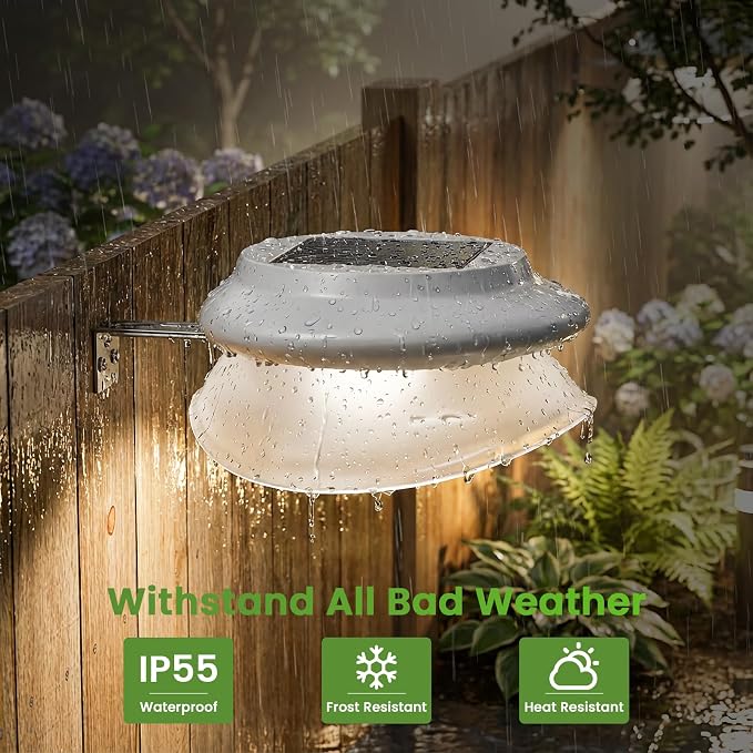 JSOT Outdoor Gutter Light, Bright Solar Fence Lights, Waterproof Lighting for Patio Eaves Pathway Garden Garage Stairs Wall 2 Installations Methods - Cool White, 6 Pack-White lampshade