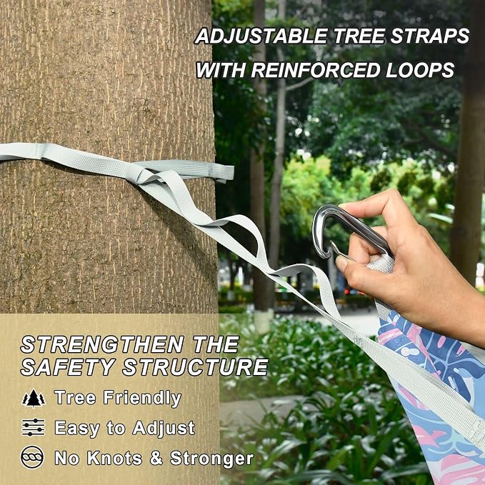 Camping Hammock Outdoor Hammocks for Outside Blue Pink Monstera Leaves Beach Trees Portable Lightweight with Pockets Tree Straps Indoor