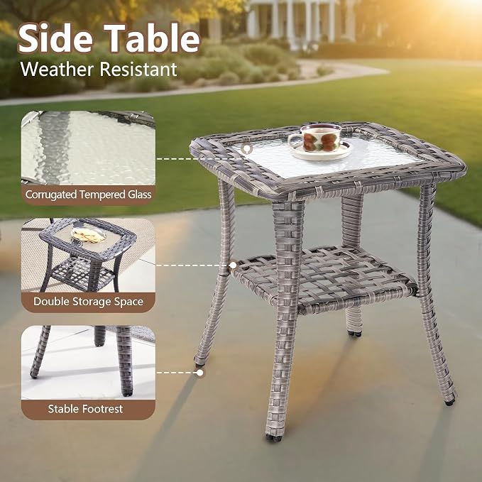 3 PCS Outdoor Patio Furniture Set with Side Table, All-Weather Rattan Wicker Outdoor Conversation Set with Thickened Cushions for Balcony Backyard Garden Lawn,Blue