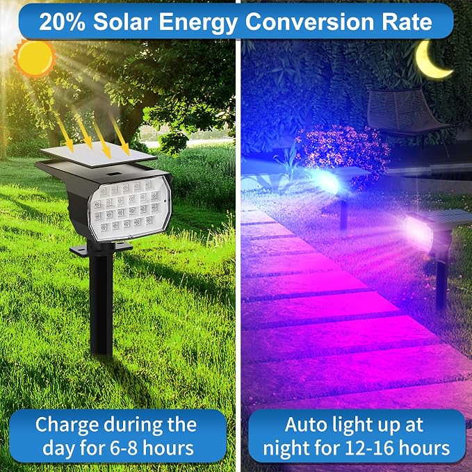 Tadyreal Solar Color Changing Spot Lights Outdoor Waterproof Colored RGB Solar Powered Landscape Lights for Yard 7 Lighting Modes Multicolor Solar Spotlights for Pathway Garden Outside (6 Pack)