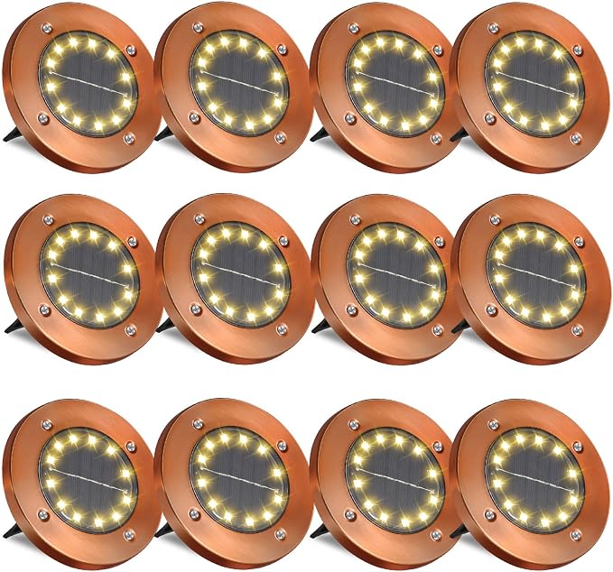 Solar Ground Lights Outdoor Waterproof Flat Garden Solar Disk Lights Floor | Solar Disc Lights 12 Led Driveway Lights Solar Powered 16 Pack for Garden Patio Pathway Landscape Driveway Yard Path Decor