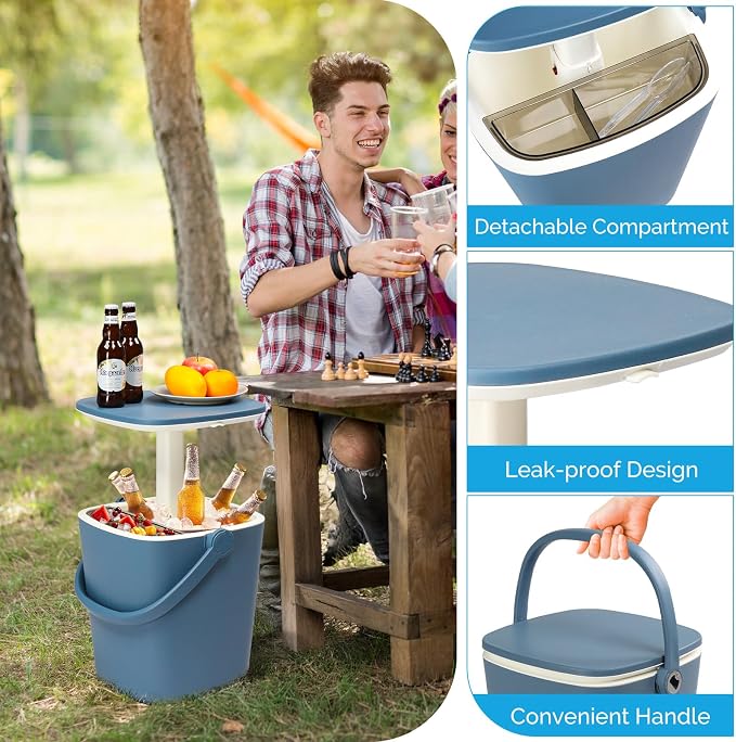 VINGLI Outdoor Cooler Table, 4 Gallon Portable Patio Cooler Side Table with Handle, Bottle Opener and Lift Top Lid, All-Weather Resistant for Camping, Picnic, Beach, Pool, Party