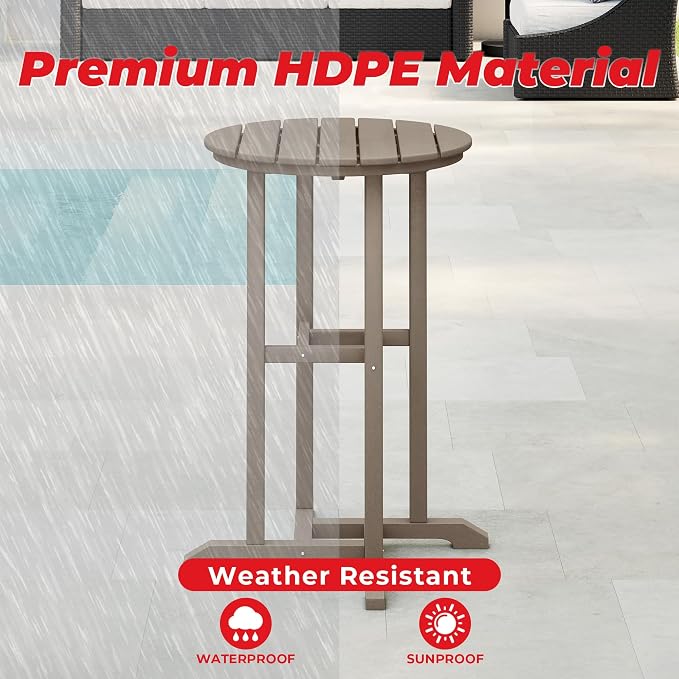 Costaelm Outdoor Bar Table, 37" Counter Height Round Patio Cocktail Bar Table, Patio Bar Table Bistro Dining Table Pub Table for Front Porch Deck, Backyard, Garden, Weathered Wood