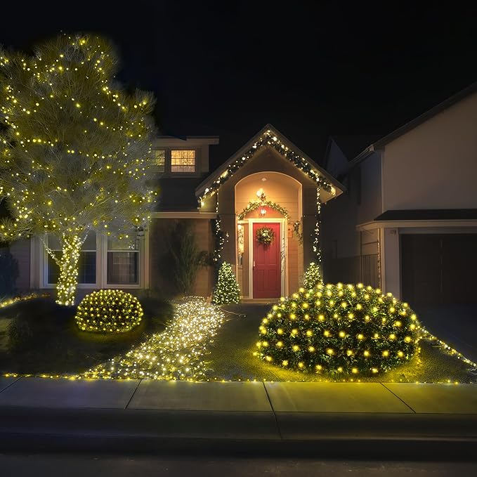 BlcTec Christmas Net Lights, 200 LED 8.4ft x 5.2ft Outdoor Christmas Lights with 8 Modes, Timer, Connectable, Waterproof Design for Trees, Bushes, Shrubs Outdoor Christmas Decorations, Warm White