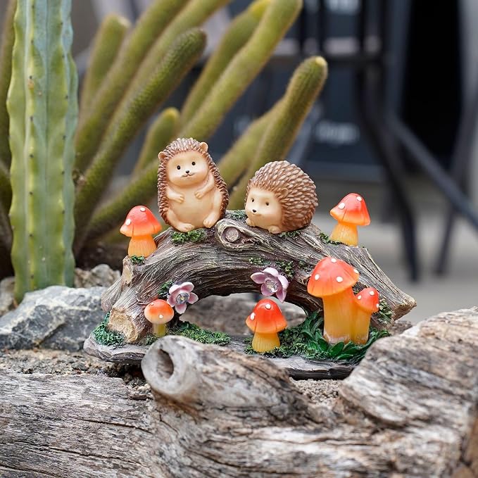 Fairy Garden Statues,Fairy Garden House with Solar Powerd Night Light,Yard Decorations Outdoor Fairy Garden Accessories Decor for Outside (Hedgehog) | Solar Powered Night Light, Yard Decorations, Outdoor Fairy Garden Accessories, Garden Statues