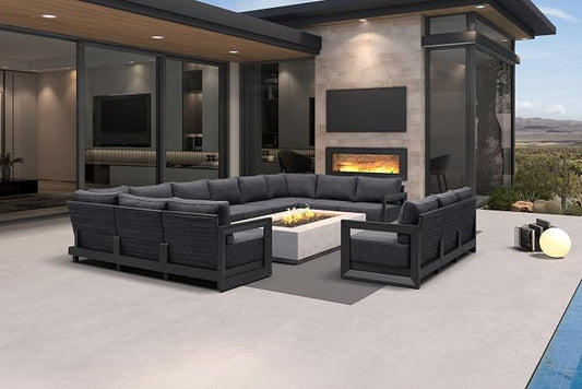 PURPLE LEAF Patio Furniture Set Enclosed Outdoor Couch with 9.6" Thick Cushion and Soft Pillows 13 Piece Outdoor Sectional Sofas Modern Outdoor Conversation Sets for Yard Porch Deck Poolside, Grey