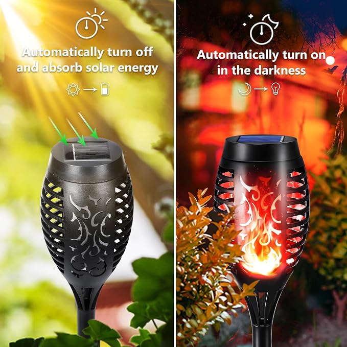 Toodour Solar Torch Flame Lights, 6 Pack Solar Lights Outdoor with Flickering Flame, Waterproof Patio Light Landscape Decoration Lighting for Garden, Lawn, Yard, Outdoor Decor - Red