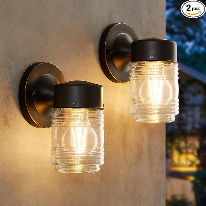 EJIAXIN 2 Pack Outdoor Wall Lantern, Exterior Waterproof Wall Sconce Light Fixtures, Black Front Door Lighting with Clear Glass Shade, Anti-Rust E26 Socket Porch Lights for Entryway