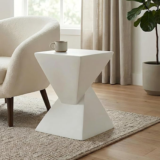 Christopher Knight Home Ginues Lightweight Concrete Square Coffee Table, Indoor and Outdoor Side Table for Living Room, MGO Small Side Table, Two-Tone Design, No Assembly Needed, White