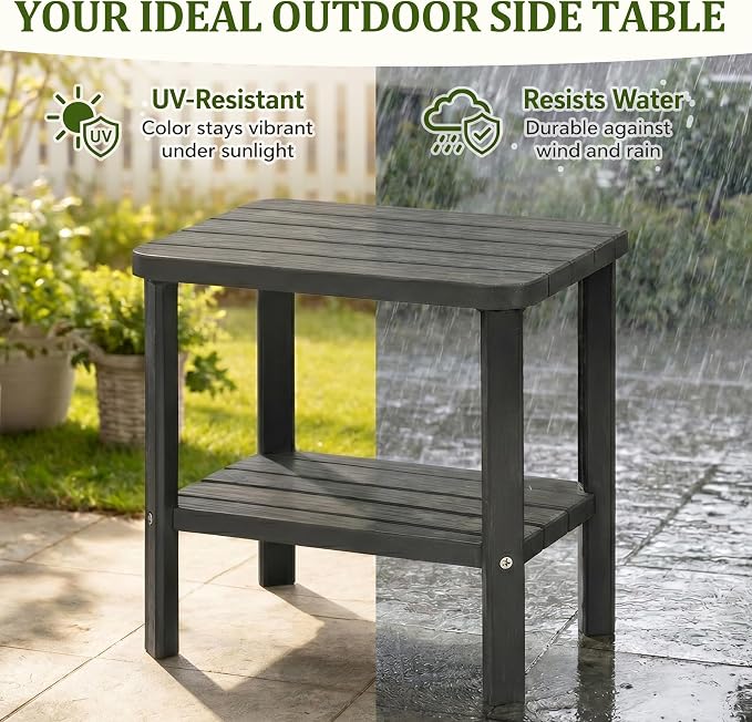 Outdoor Side Table, 2-Tier Small Outdoor Table, Waterproof & Weather Resistant Patio End Tables, Patio Furniture for Garden, Porch, Pool, Lawn, Backyard or Indoor