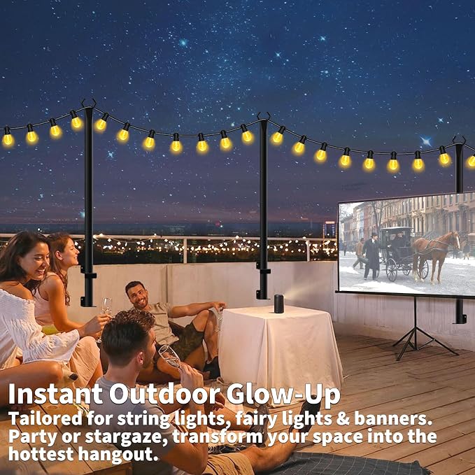 AHRLHR 10 Pack String Light Poles for Deck,5 Ft String Light Poles for Outside with Fixing Clips,Metal Poles for Outdoor String Lights, Hanging Light Poles for Fence Garden Backyard Wall Bistro
