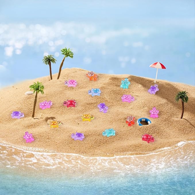 200 Pcs Mini Resin Turtle with 1 Pc Jumbo Resin Blue Turtles, Luminous Miniature Tiny Sea Turtles Glow in The Dark for Fairy Garden Dollhouse Micro Landscaping
