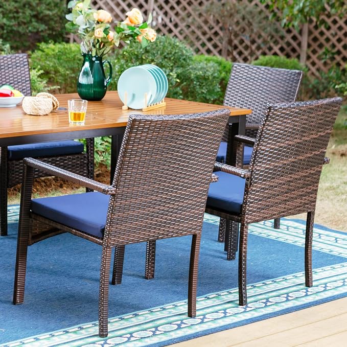 Sophia & William 7pc Patio Dining Set, Wood-Like Metal Table, Wicker Chairs | All Weather Patio Table and Chairs Set for 6, Perfect for backyard, deck, porch