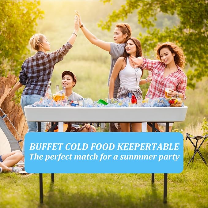 5 Foot Folding Ice Cooler, Outdoor Buffet Cold Food Keeper with Drain Hose, Foldable Beverage Cooler Buffet Salad Serving Chill Table for Party, Picnic, BBQ, Camping