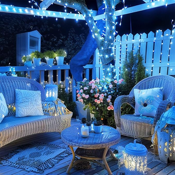 JMEXSUSS168ft 600 Blue LED Christmas Lights Outdoor Waterproof with Remote | Blue String Tree Lights Indoor Plug in, 8 Modes Halloween Lights for Tree Fireplace Party Xmas Christmas Decor,Clear Wire