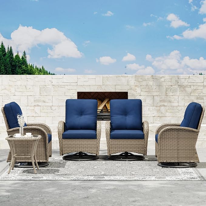 Joyside Wicker Patio Furniture Set, 6 Piece Outdoor Furniture Set with Thickened Cushions, High Back, Deep Seating, Wide Armrest, Outdoor Swivel Rocker Chairs for Porch, Deck