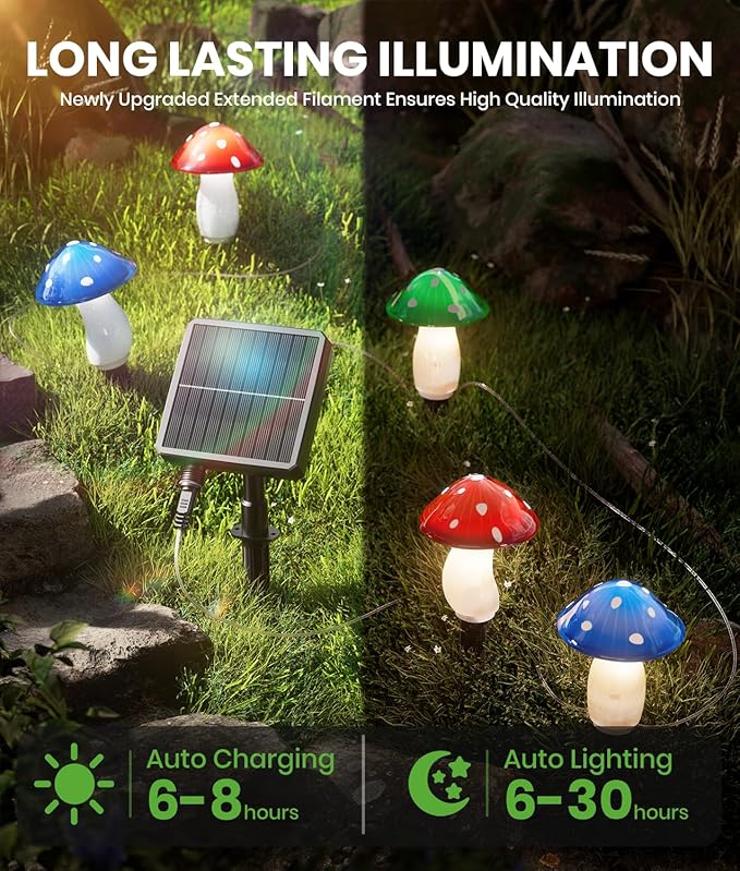 BITPOTT 18 Pack 60FT Solar Mushroom Lights, Multicolor 8 Modes Solar Lights Outdoor, IP65 Waterproof Garden Light Outdoor Decoration for Path, Yard, Patio, Lawn, Party, Christmas Decor (Multicolor)