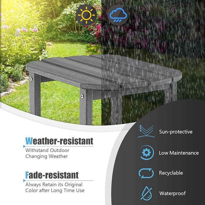 Giantex Side Table Outdoor Small Patio Table 18” Adirondack Table, Weather Resistant End Tables, Outside Square Tea Table for Patio, Backyard, Poolside, Garden, Balcony (1, Gray)
