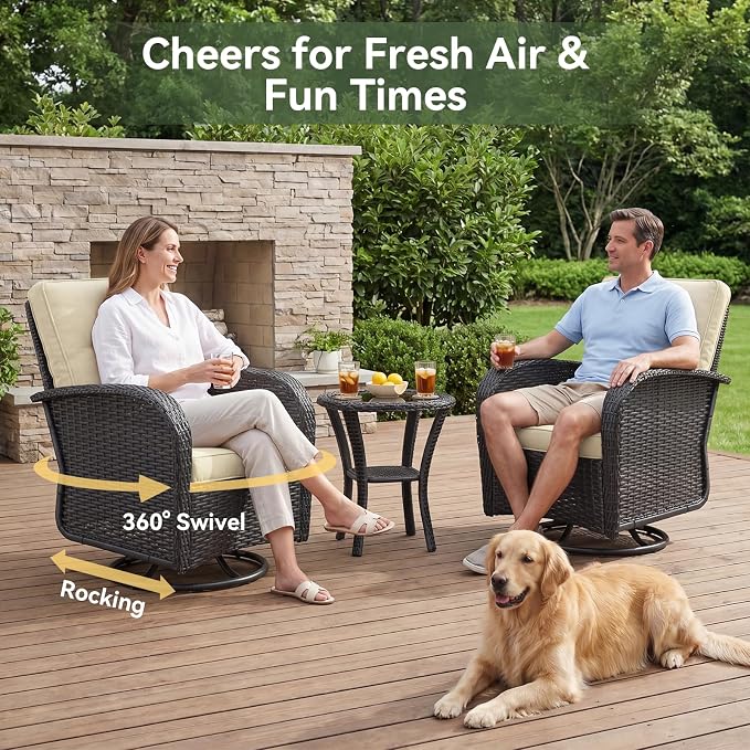 Aoxun 10-Piece Patio Furniture Set with 44” Fire Pit Table, Widen Armrests Wicker Rattan Outdoor Sectional Sofa with Swivel Chairs, Outdoor Patio Furniture Set with Thick Cushions & Ottoman, Beige