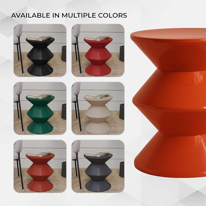 LeisureMod Aura Collection Modern Round Side Table - Brown ABS Plastic Double-Hourglass Pedestal - No Assembly Weatherproof Accent Furniture for Living Room, Patio & Outdoor Decor