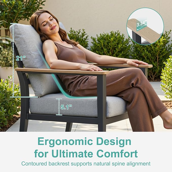 Aluminum Outdoor Patio Furniture Set 4-Seat, Patio Conversation Set Sectional Furniture Set with High Backrest & Thickened Cushions for Garden, Backyard, Poolside, Grey