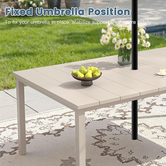 DIFY Outdoor Dining Set for 6, 7 Piece Patio Table and Chairs Set, Swivel Patio Chairs with Textilene Fabric & 63" Rectangle Metal Dining Table with Umbrella Hole, for Garden Backyard Deck, Sandshell