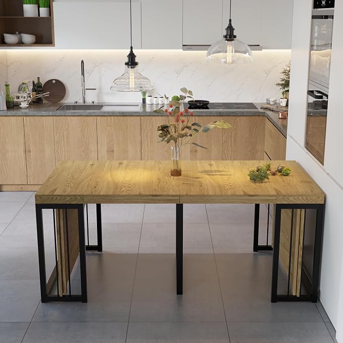 Lasageldar 118" Extendable Dining Table for 2-10 People, Modern Space-Saving Wood Dinner Table for Kitchen Dining Living Room Outdoor Patio (Wild Oak)