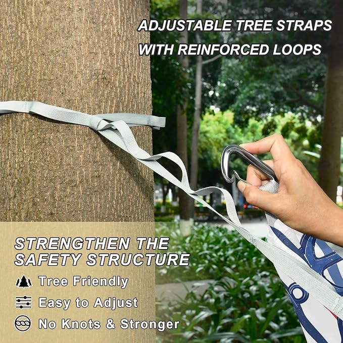 Camping Hammock Outdoor Hammocks for Outside Marine Stripe Beach Trees Portable Lightweight with Pockets Tree Straps Indoor