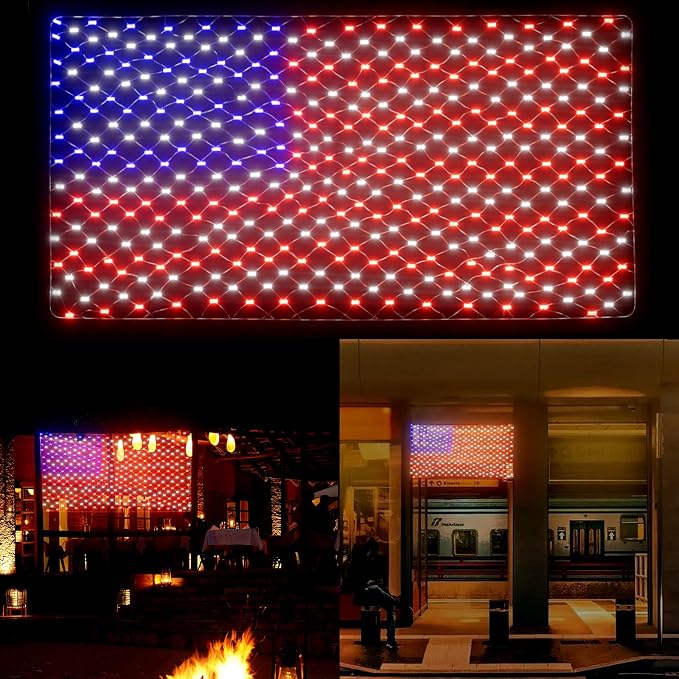 Leisure world American Flag Lights – 384 Super Bright LEDs, Waterproof USA Flag Decoration for 250th Anniversary, Independence Day (July 4th), Memorial Day, Christmas & Holiday Party