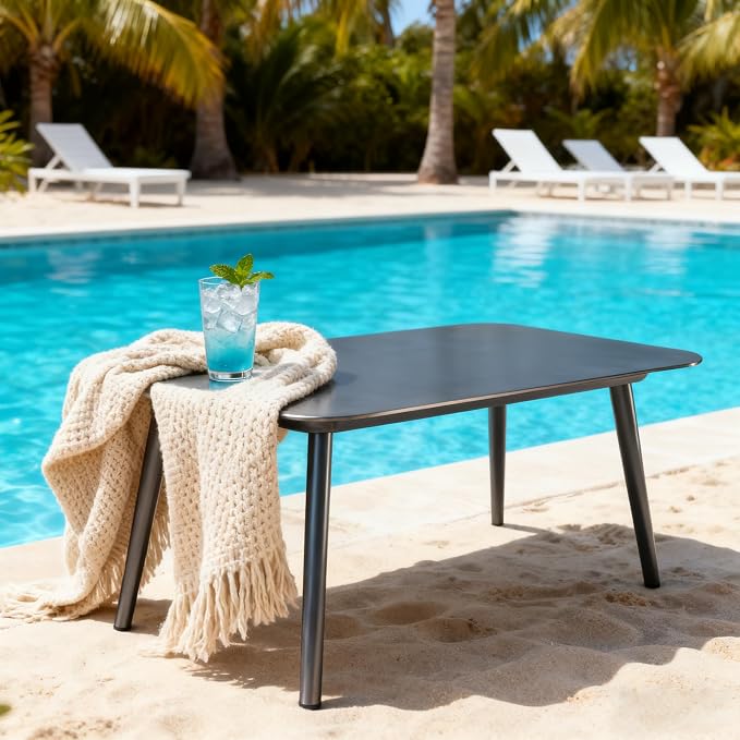 Aluminum Outdoor Side Table, Rustproof Patio Coffee Table | Powder-coated scratch-proof aluminum tabletop, sturdy all-weather frame, easy assembly for garden pool balcony