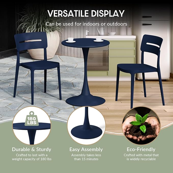 WestinTrends Playa 23.5" Round Outdoor Indoor Metal Cocktail Dining Table, Navy Blue