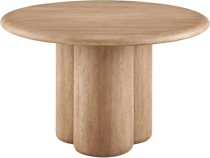 Modway Tori 48 Inch Round Concrete Outdoor Dining Table in Oak - Modern Patio Bistro Table, Seats 4, for Backyard, Balcony, Sunroom, Deck, Or Indoors