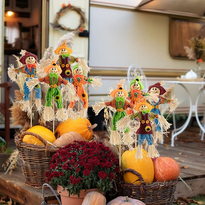 12 PCS Halloween Scarecrow Decorations, Scarecrows Fall Decor | Outdoor, Fall Harvest, Standing Scarecrow, for Garden, Home, School, Yard, Porch, Thanksgiving Decor ﻿